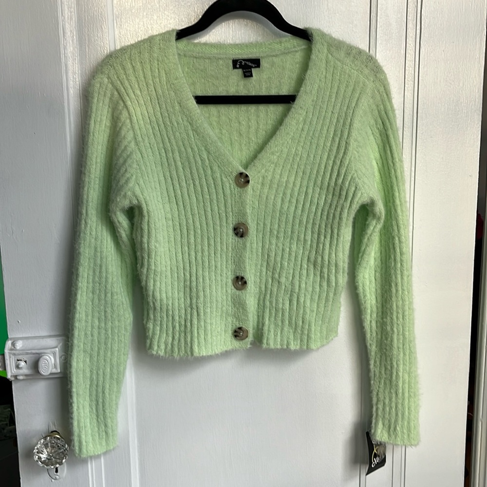 Green fuzzy Art Class sweater cardigan size Youth XL